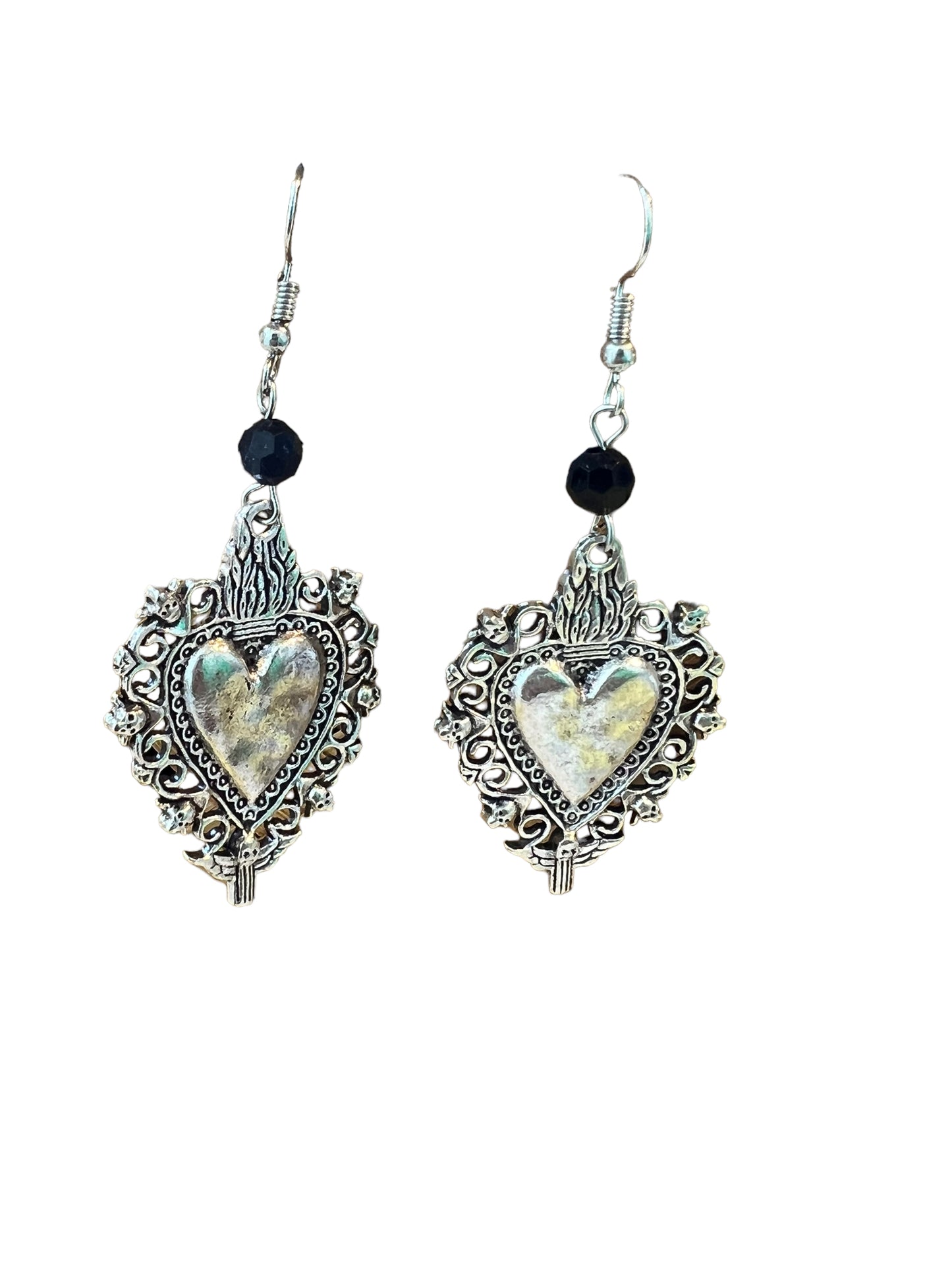 Silver Sacred Heart Earrings